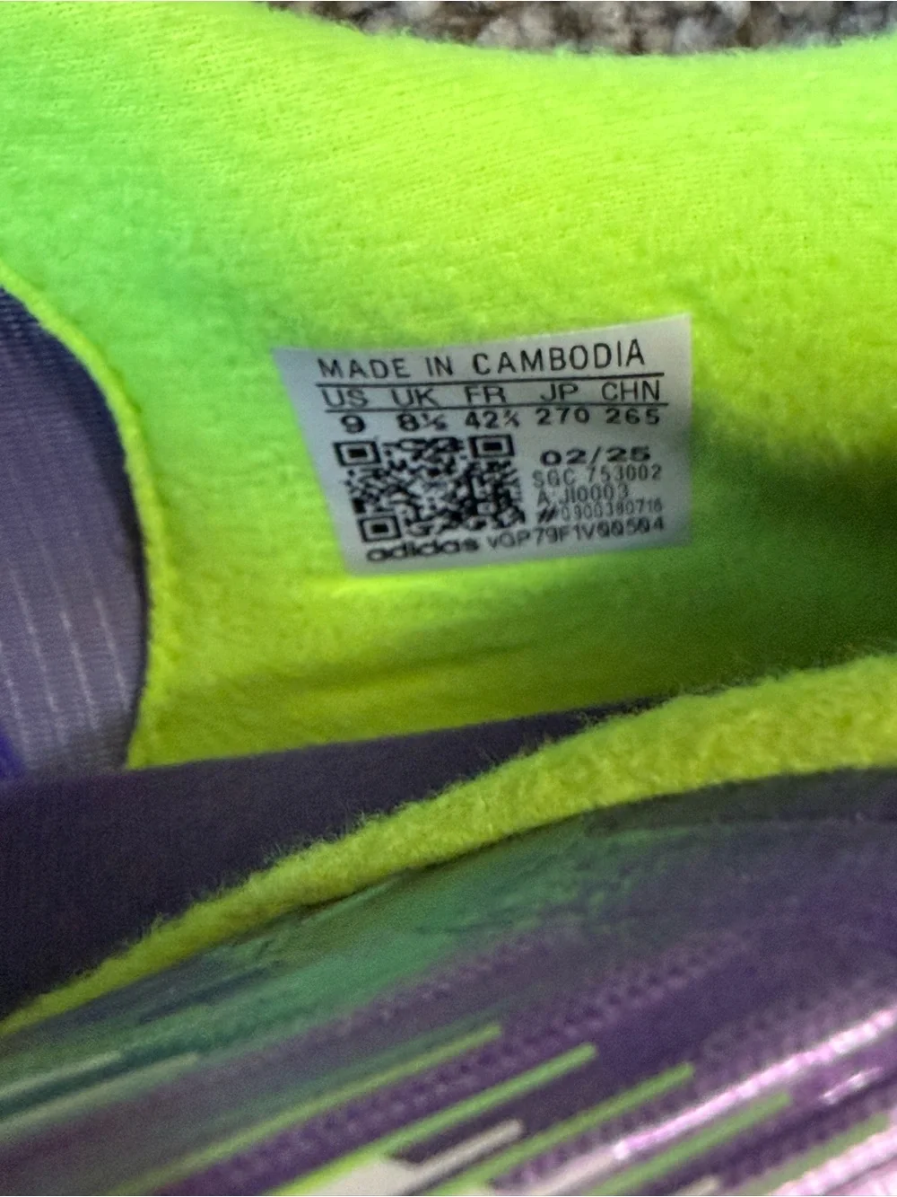 adidas Men’s Purple & Neon Green Athletic Shoes f50 soccer shoes